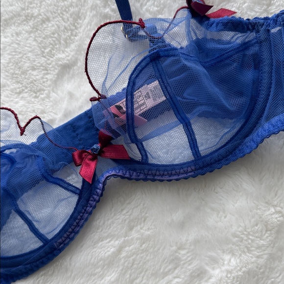 AGENT PROVOCATEUR Lorna Plunge Underwired Bra in Blue/Dark Red - Picture 10 of 12